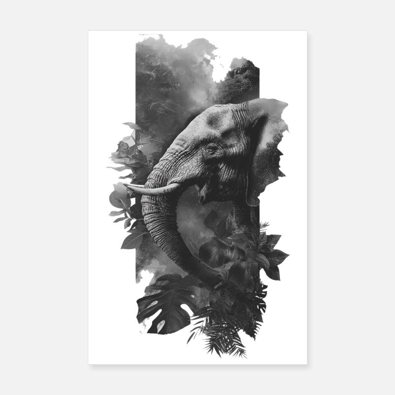 Éléphant gris en collage jungle Poster 20 x 30 cm