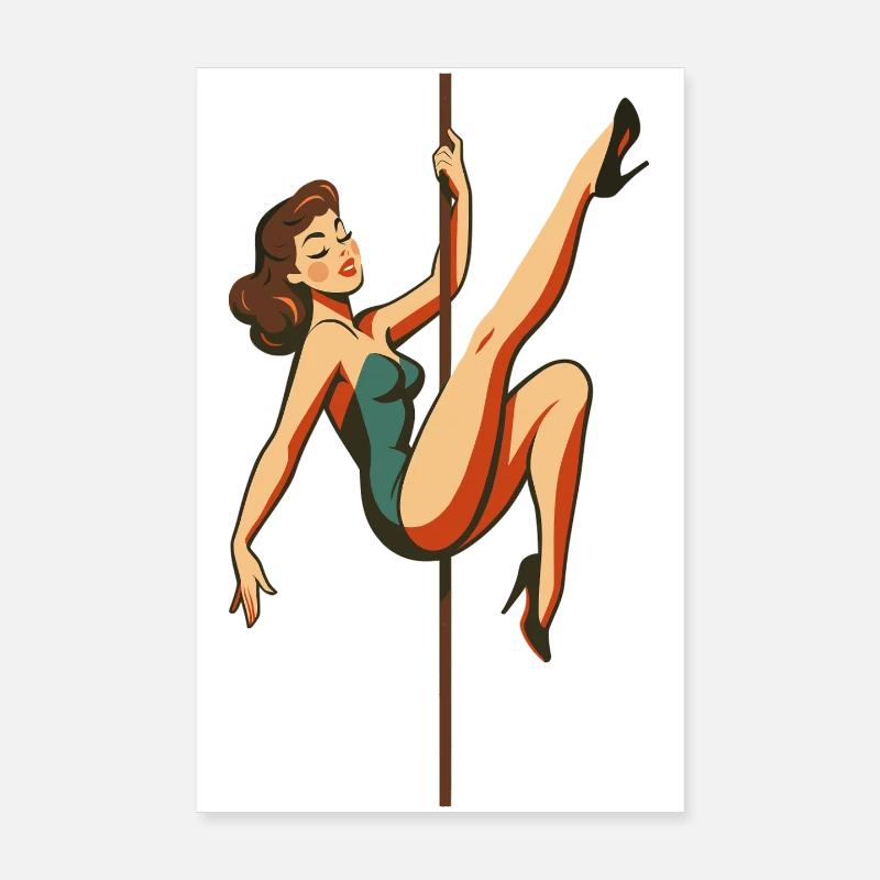 Pole dance Pole Dancer Brunette Retro 50s Cadeau Poster 20 x 30 cm