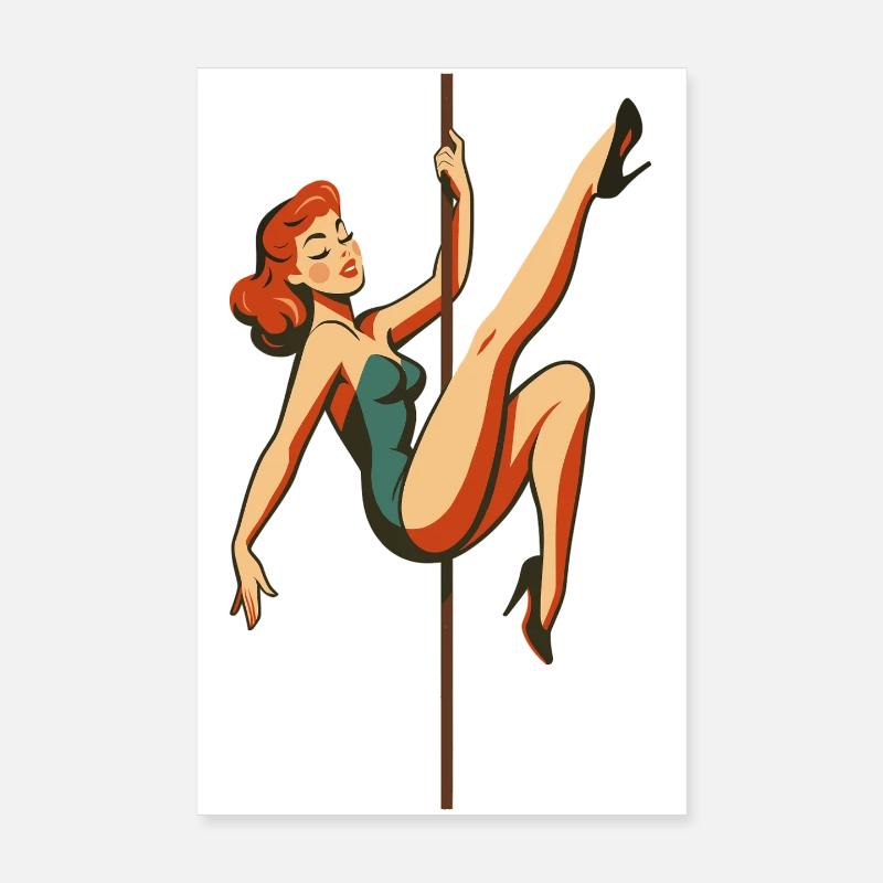 Pole dance Pole Dancer Redhead Retro Années 50 Poster 20 x 30 cm