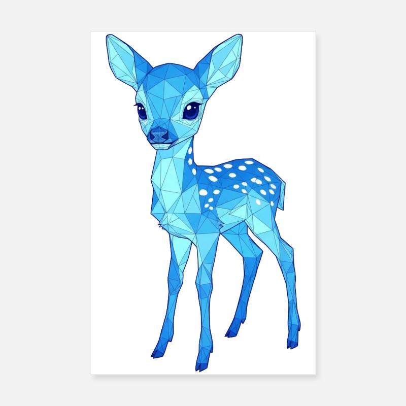 Blauer Low-Poly Hirsch Poster 20x30 cm
