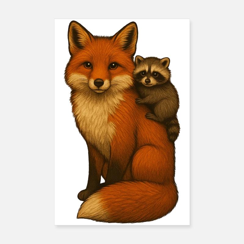 Fox and raccoon Poster 8" x 12" (20x30 cm)