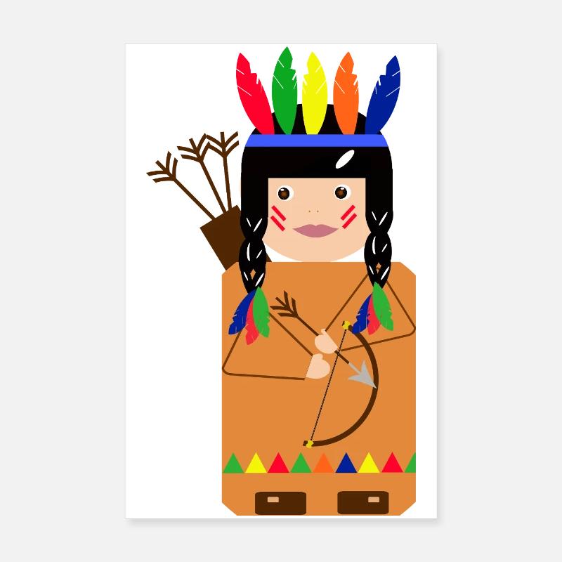 Little Indian Feathered Warrior Poster 8" x 12" (20x30 cm)
