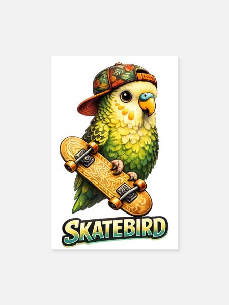 Skatebird – Tropical Parrot with Skateboard & Ca - Poster 8" x 12" (20x30 cm) - white - Front