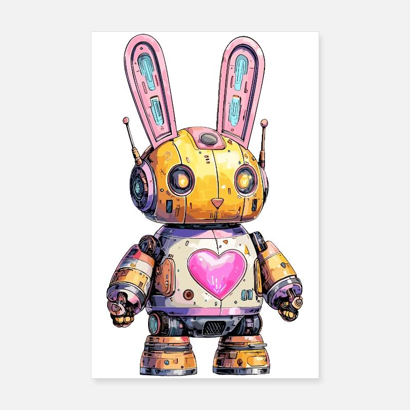 Lapin robot néon Poster 20 x 30 cm