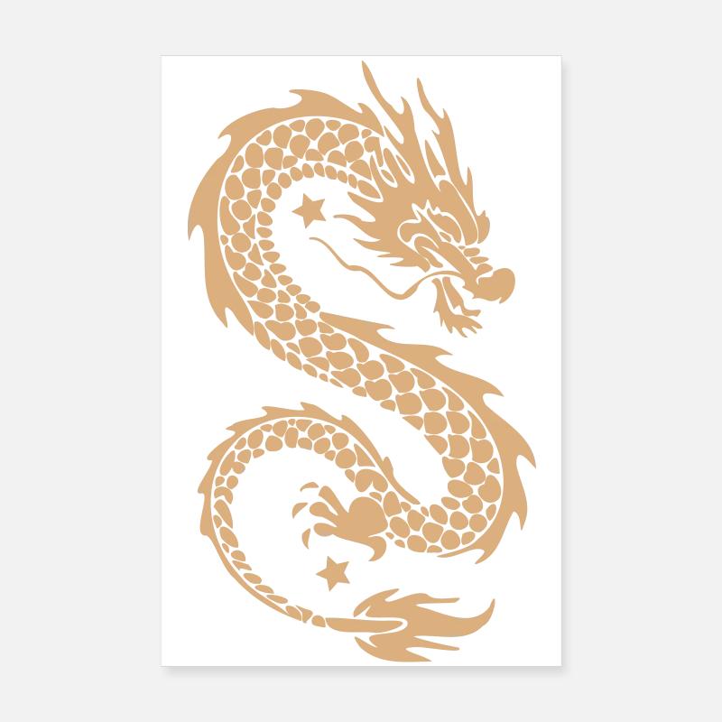 Silhouette dorée du Dragon Céleste - Poster 20 x 30 cm - blanc