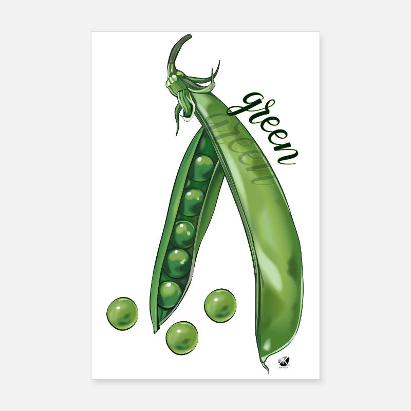 Grüne Erbsenschote und Erbsen Abbildung Poster 20x30 cm