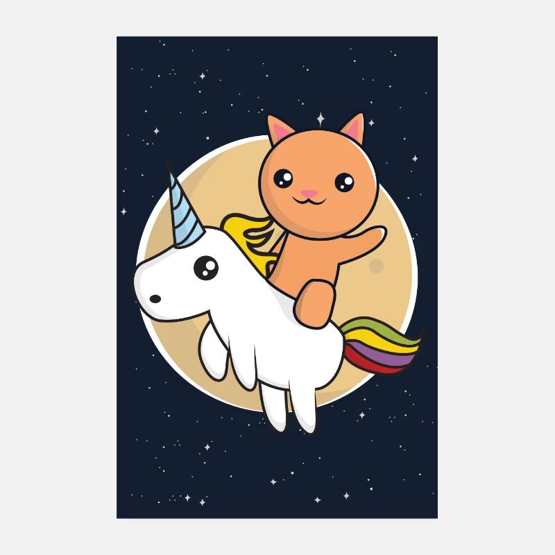 Katze auf einem Einhorn im Weltraum Poster 20x30 cm