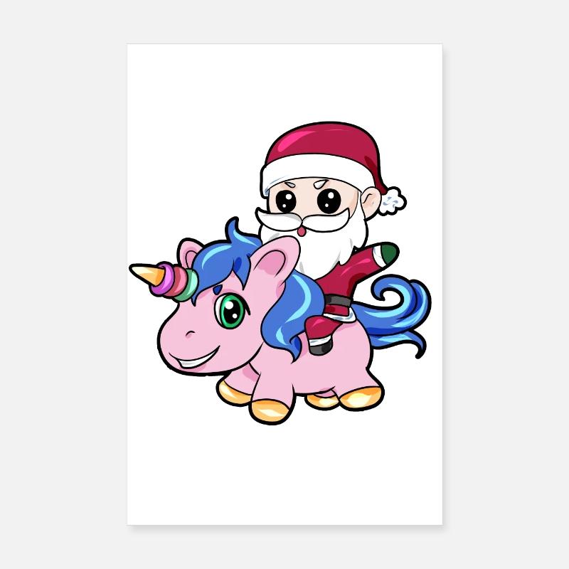 Weihnachtsmann Einhorn Weihnachten Geschenk Poster 20x30 cm