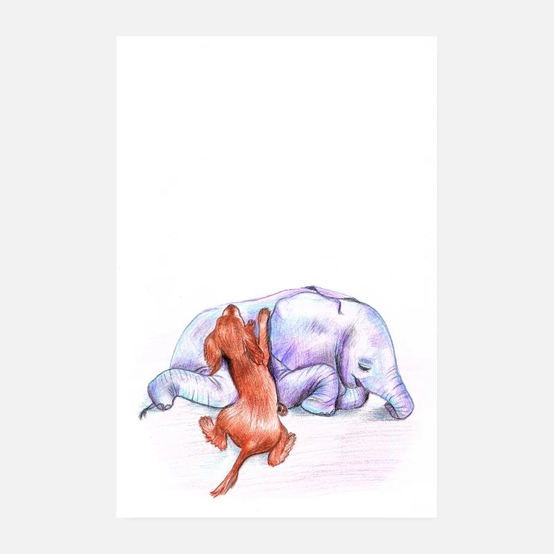Hund und Elefant Poster 20x30 cm