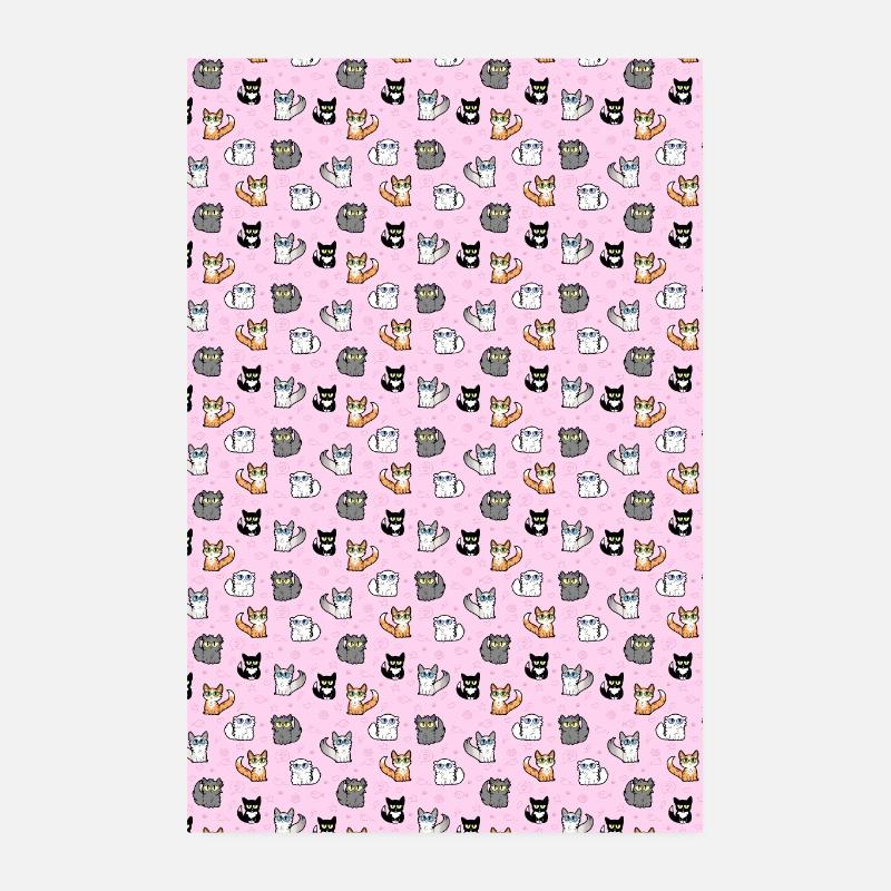 House Cats - Cartoon Pattern Pink Poster 8" x 12" (20x30 cm)