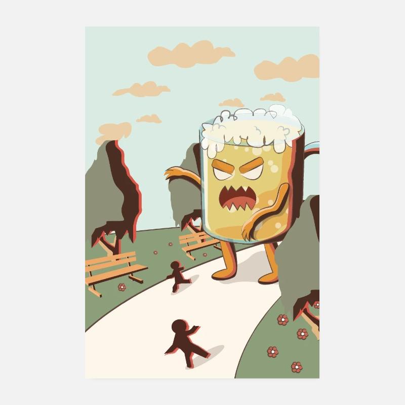 Bier Comic Monster - Poster 20x30 cm - Weiß