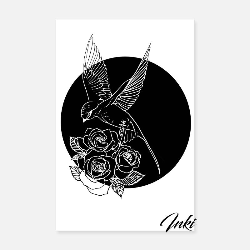 Rosa Vogel - Poster 20x30 cm - Weiß