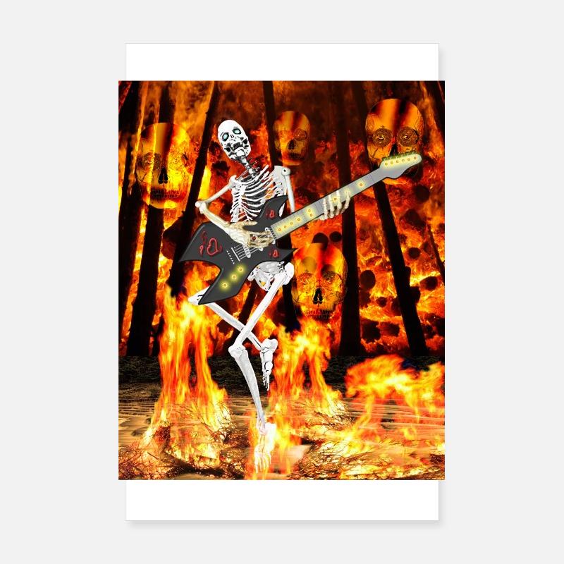 LE SQUELETTE GUITARISTE DANS LE FEU Poster 20 x 30 cm