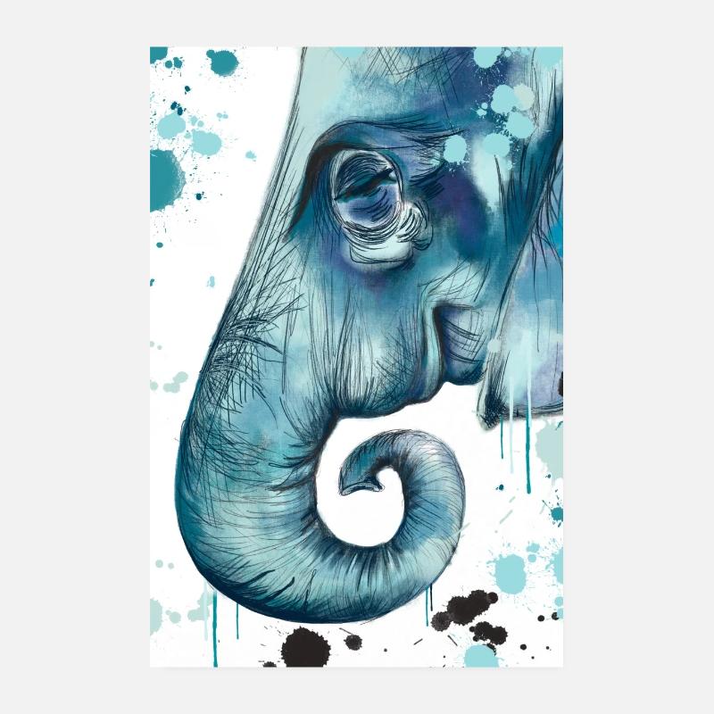 Blue Elephant - Poster 20x30 cm - Weiß