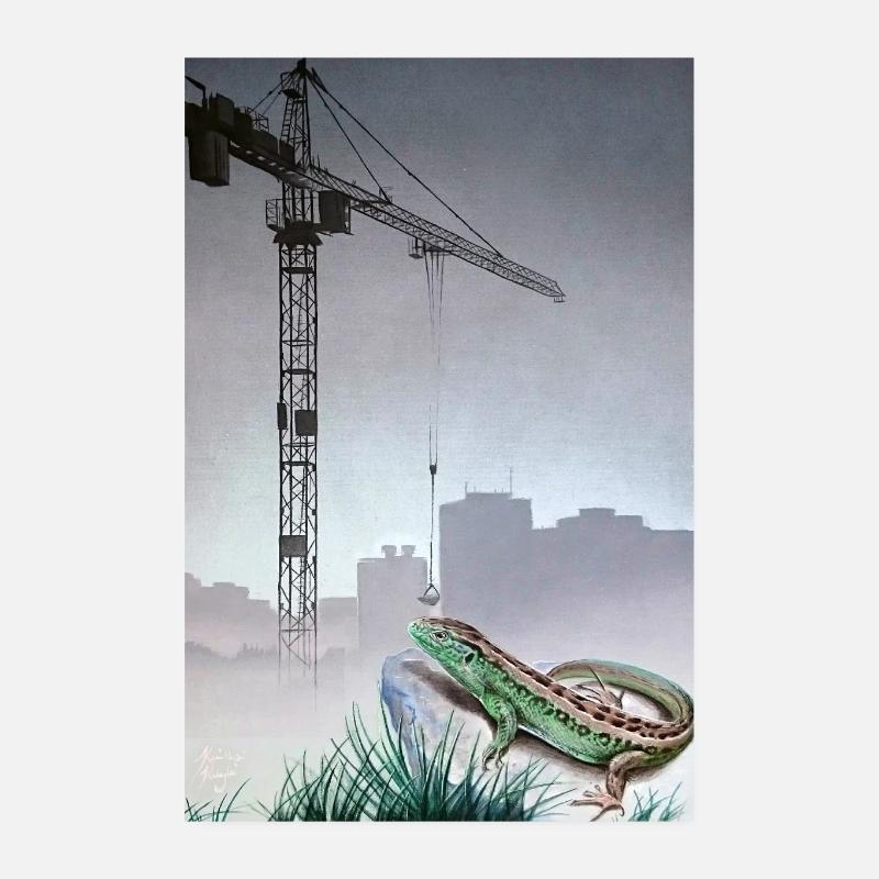 Sand lizard vs building work Poster 8" x 12" (20x30 cm)
