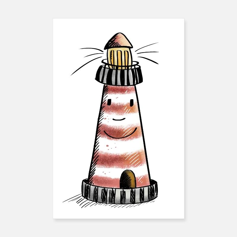 Kleiner Leuchtturm - Nordsee - Urlaub - Comic - Poster 20x30 cm - Weiß