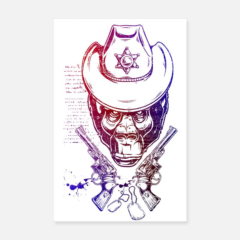 Affen-Cowboy Poster 20x30 cm
