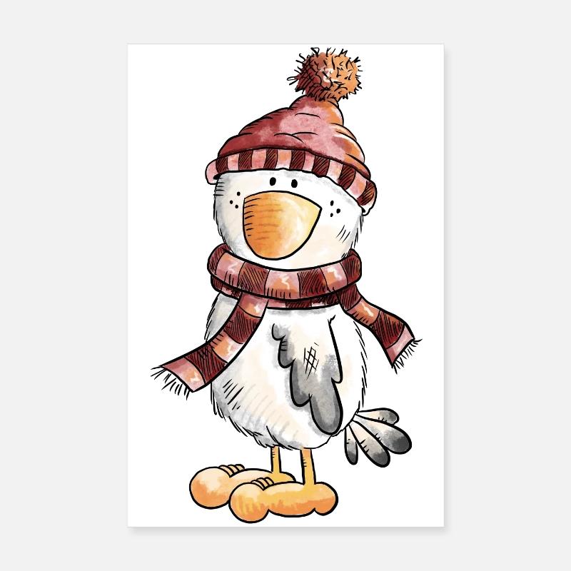 Oiseau d’hiver avec écharpe Poster 20 x 30 cm