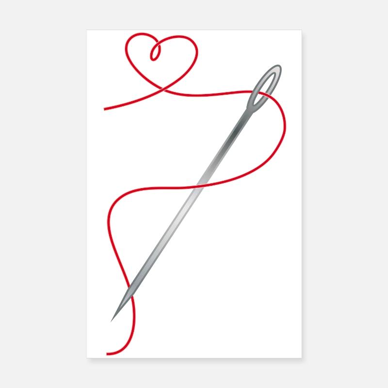 Needle and sewing thread with heart Poster 8" x 12" (20x30 cm)