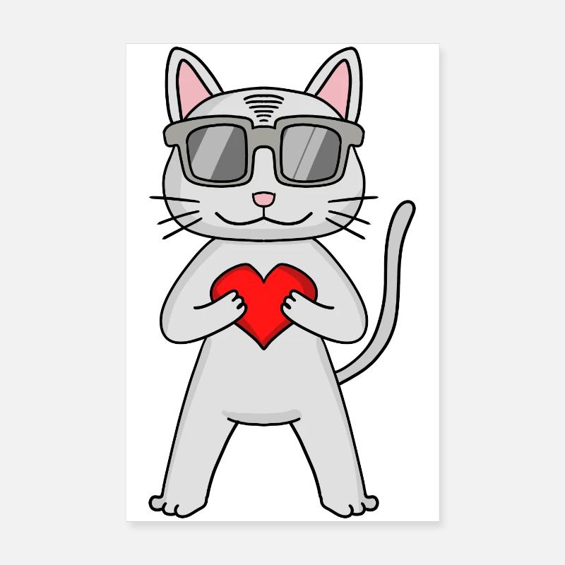 Devon Rex mit Sonnenbrille und Herz Poster 20x30 cm