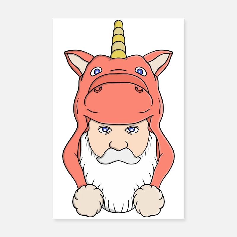 Grauhaarige bärtige Männer lieben Einhörner Poster 20x30 cm