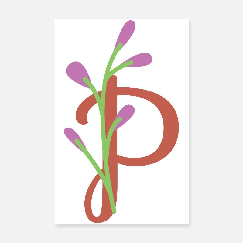 Elégante lettre 'P' avec des fleurs Poster 20 x 30 cm
