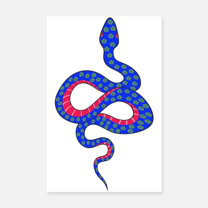 Serpent à fleurs bleu et rouge Poster 20 x 30 cm