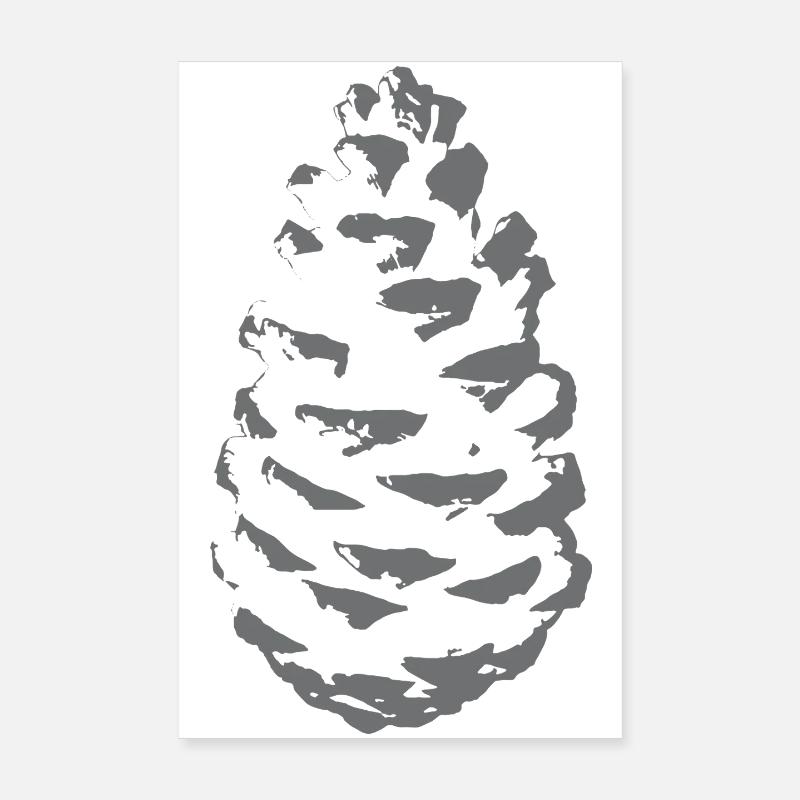 Silhouette de cône d’épicéa dans les tons gris Poster 20 x 30 cm