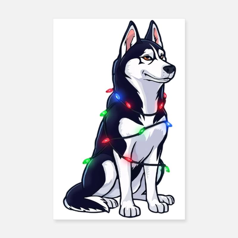 Husky Mit Weihnachtslichtern Poster 20x30 cm