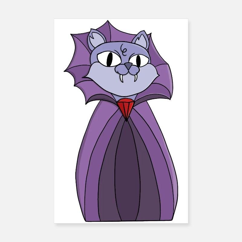 Chat vampire en cape violette Poster 20 x 30 cm