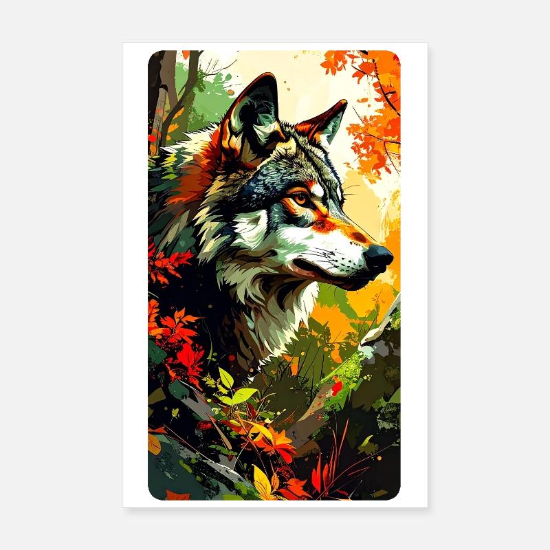 Wolf im Herbst (Blick nach Rechts) Poster 20x30 cm
