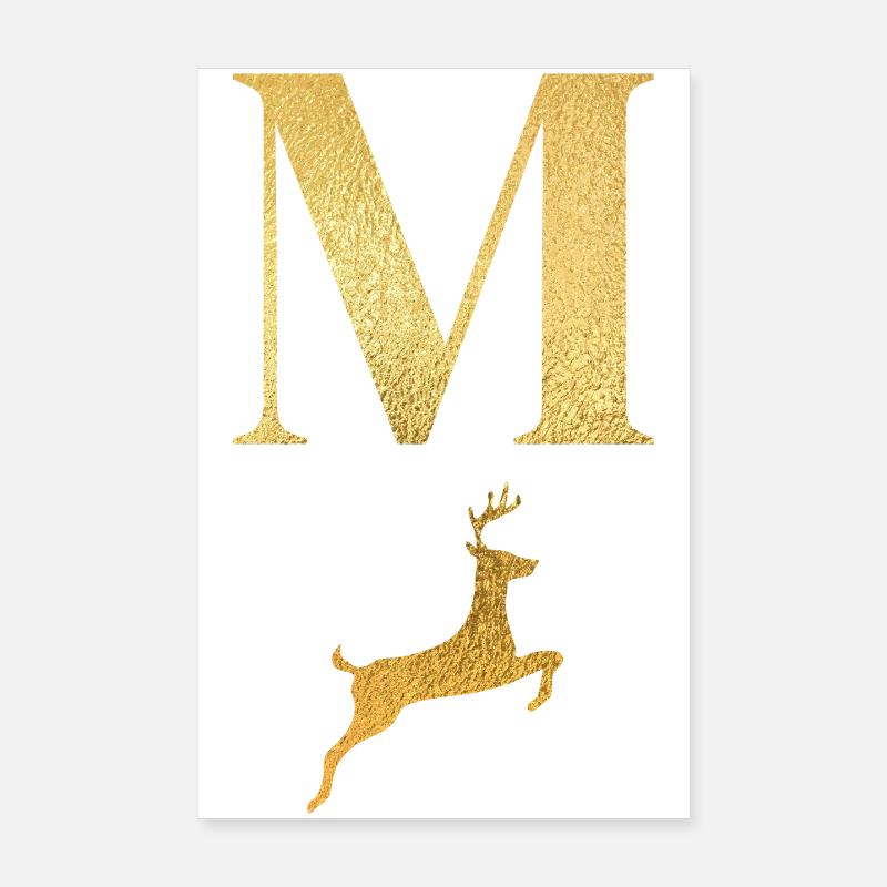 Lettre m cerf doré - idée cadeau Poster 20 x 30 cm
