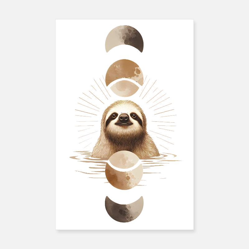 Faultier mit Mondphasen Boho Design Poster 20x30 cm