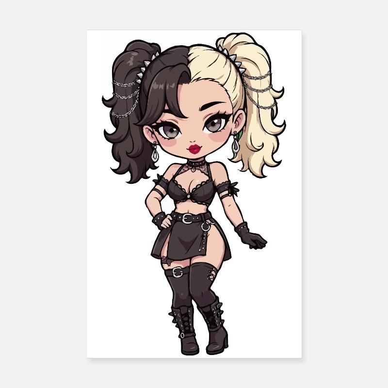 Gothic Chibi Diva with Two-Tone Hair Poster 8" x 12" (20x30 cm)