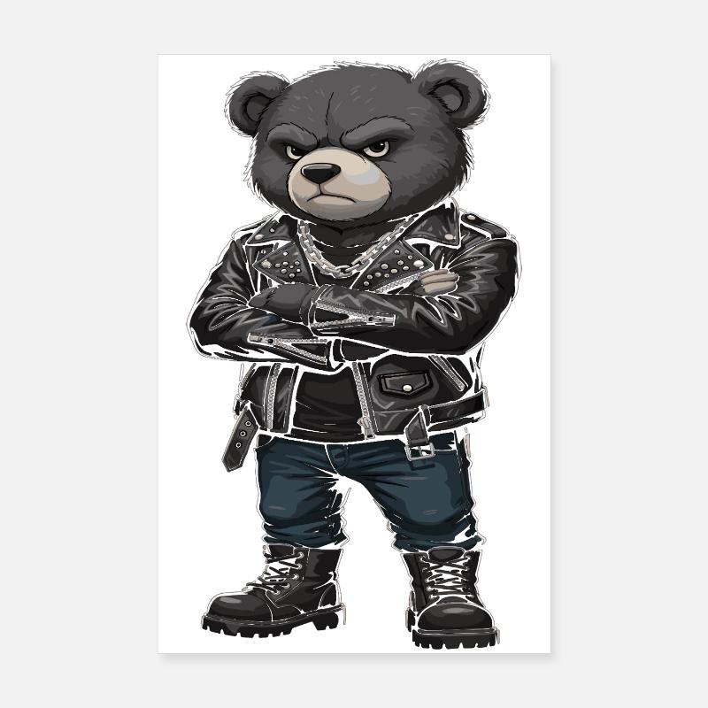 Rocker Bear Leather Jacket Biker Poster 8" x 12" (20x30 cm)