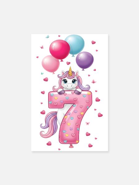 7 ans de fille adorable licorne 7e anniversaire - Poster 20 x 30 cm - blanc - Devant
