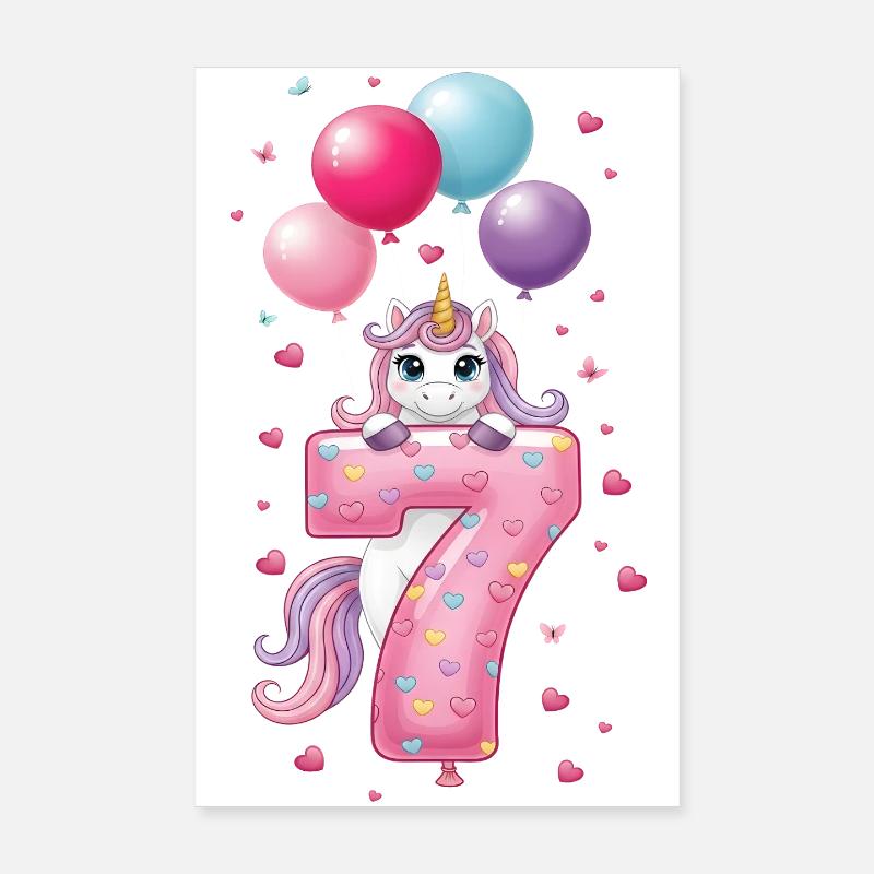 7 Jahre Mädchen Süßes Einhorn 7. Geburtstag Poster 20x30 cm