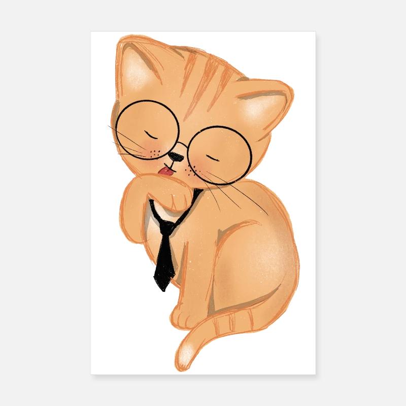 Chat de bureau avec cravate Poster 20 x 30 cm