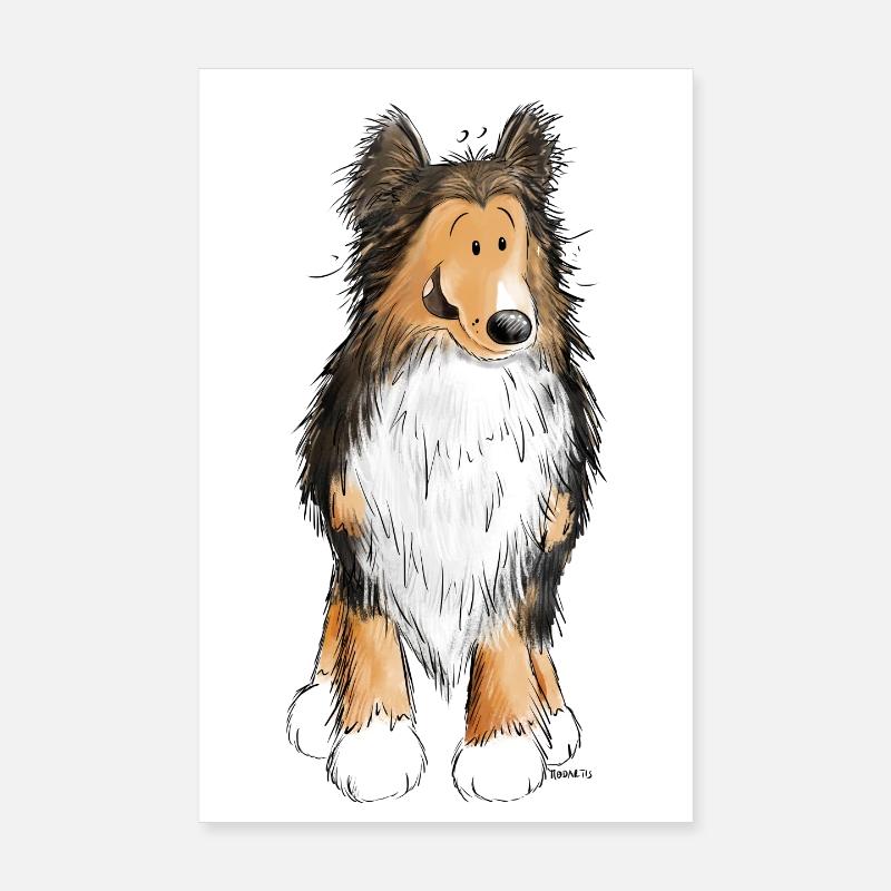 Kleiner Sheltie I Shelties I Hunde Comic - Poster 20x30 cm - Weiß