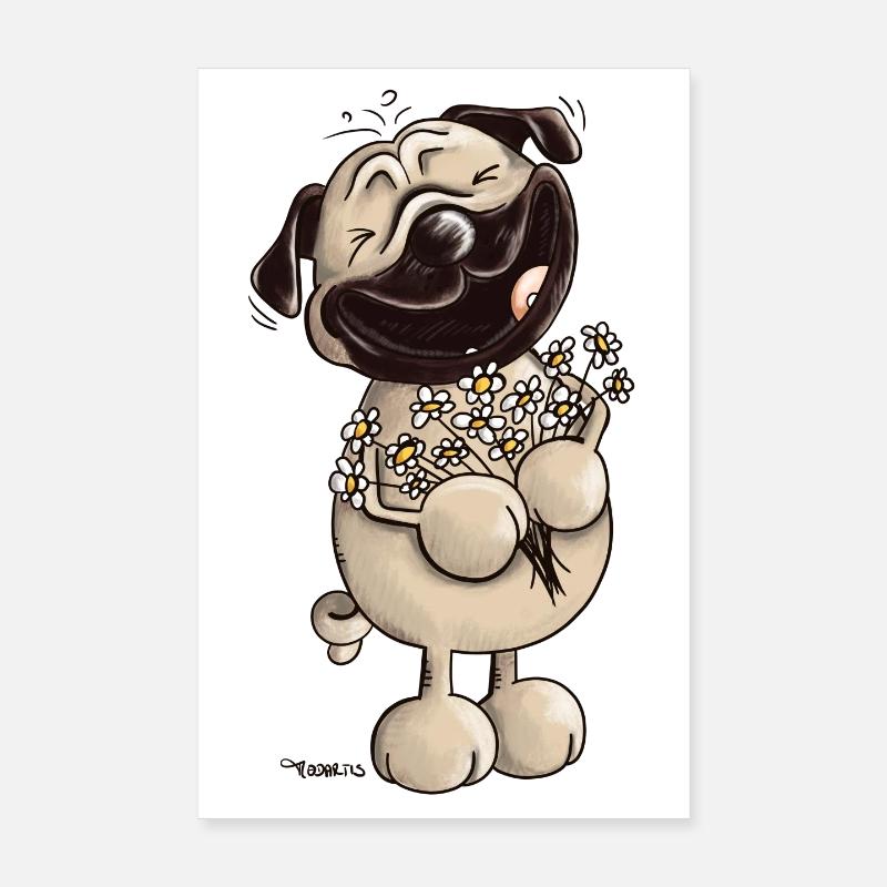 Süßer Mops - Möpse - Mopsfideler Mops - Geschenk - Poster 20x30 cm - Weiß