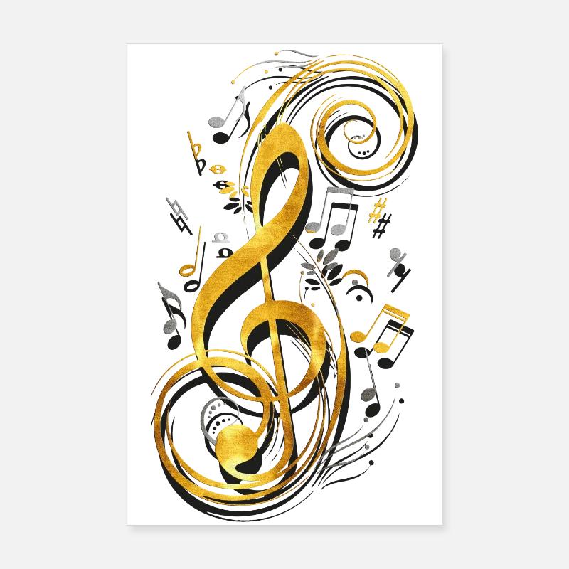 Musique - Clé de musique - Clé de partition - Note - Poster 20 x 30 cm - blanc