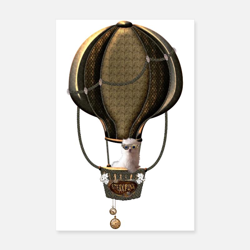 Steampunk, montgolfière - Poster 20 x 30 cm - blanc