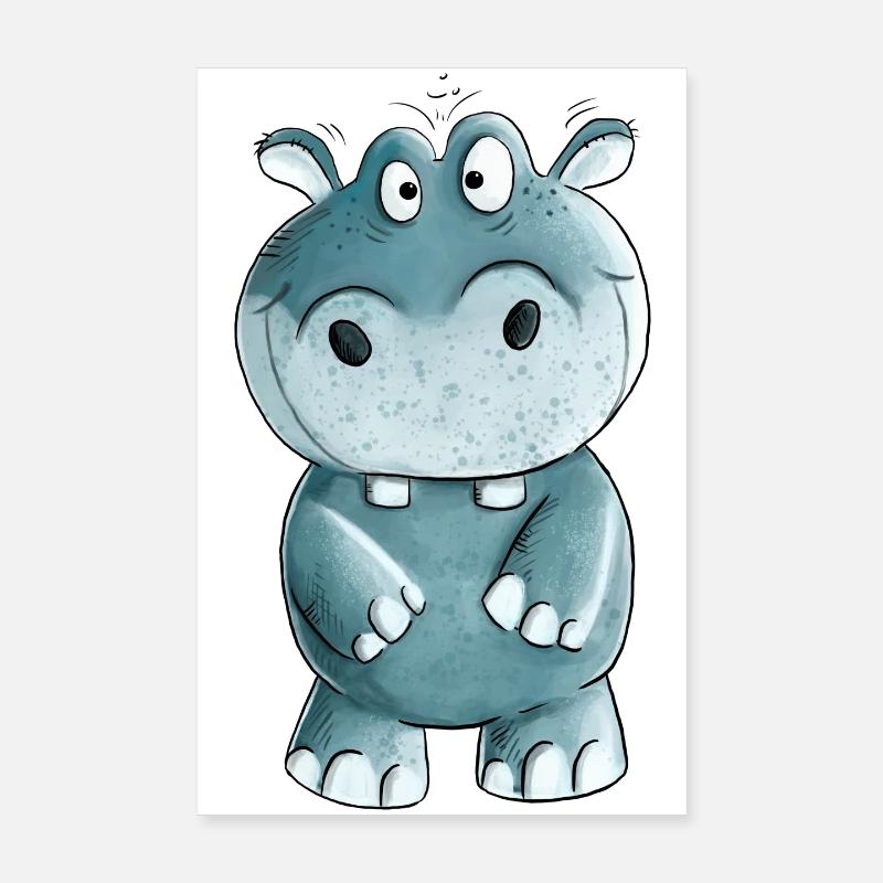 Blaues Nilpferd I Wildtiere Comic Poster 20x30 cm