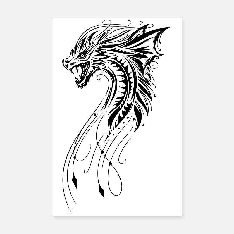 Drache Fantasy Feuerdrache - Poster 20x30 cm - Weiß