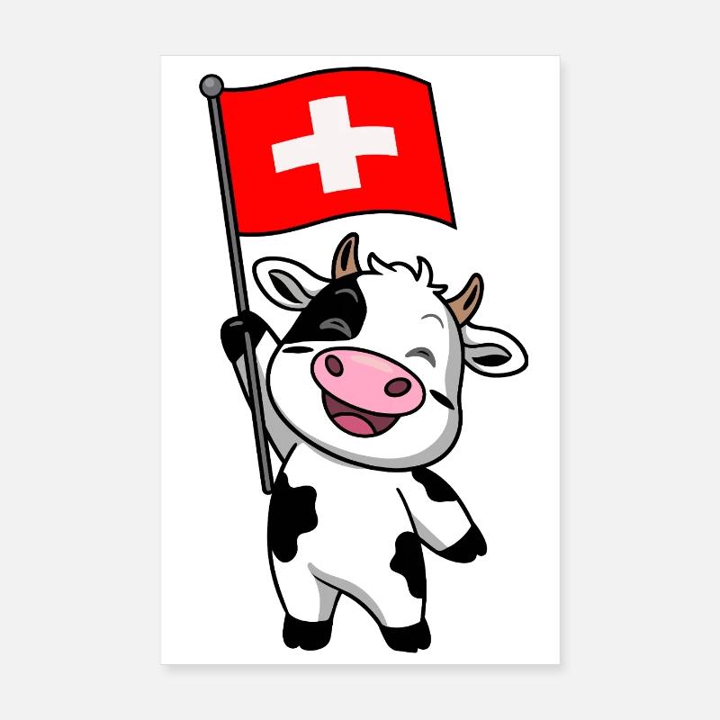 Vache suisse - Poster 20 x 30 cm - blanc