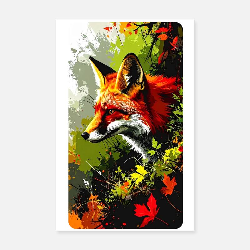 Fuchs im Wald im Herbstlaub (Blick nach Links) Poster 20x30 cm