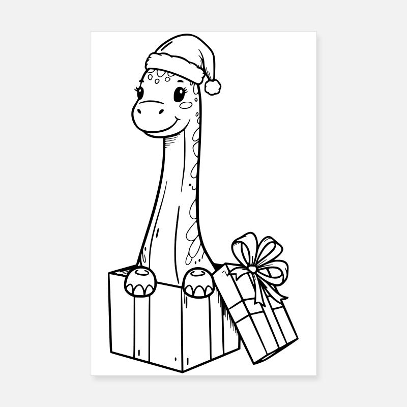 Weihnachts-Giraffe mit Geschenken Illustration Poster 20x30 cm