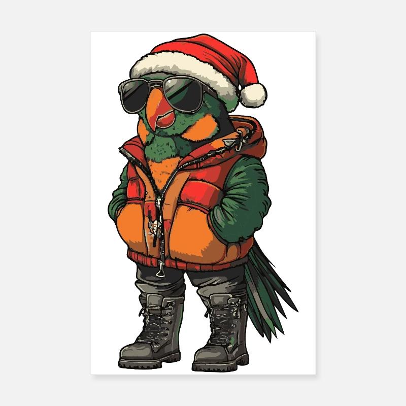 Perroquet Noël Hiver Poster 20 x 30 cm
