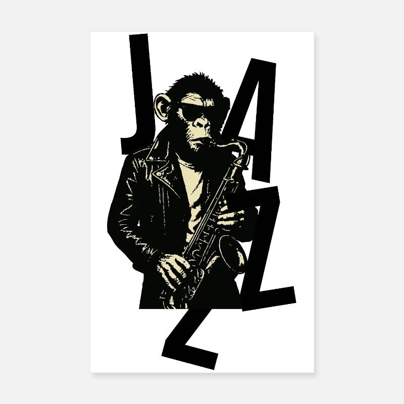 Singe saxophone en cuir Poster 20 x 30 cm