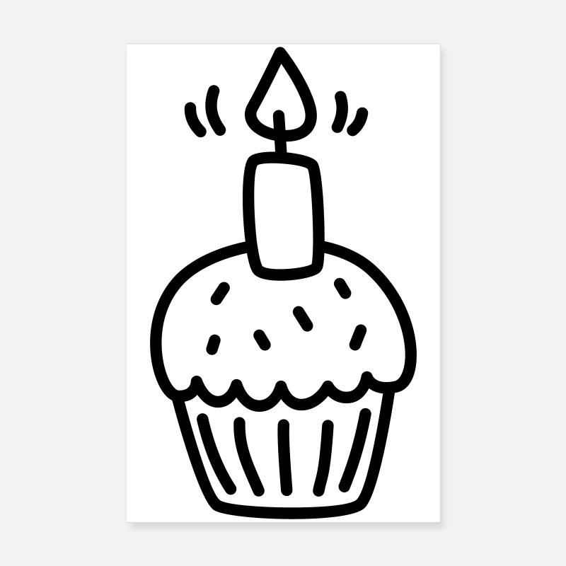 Muffin mit einer Kerze zum Geburtstag Poster 20x30 cm